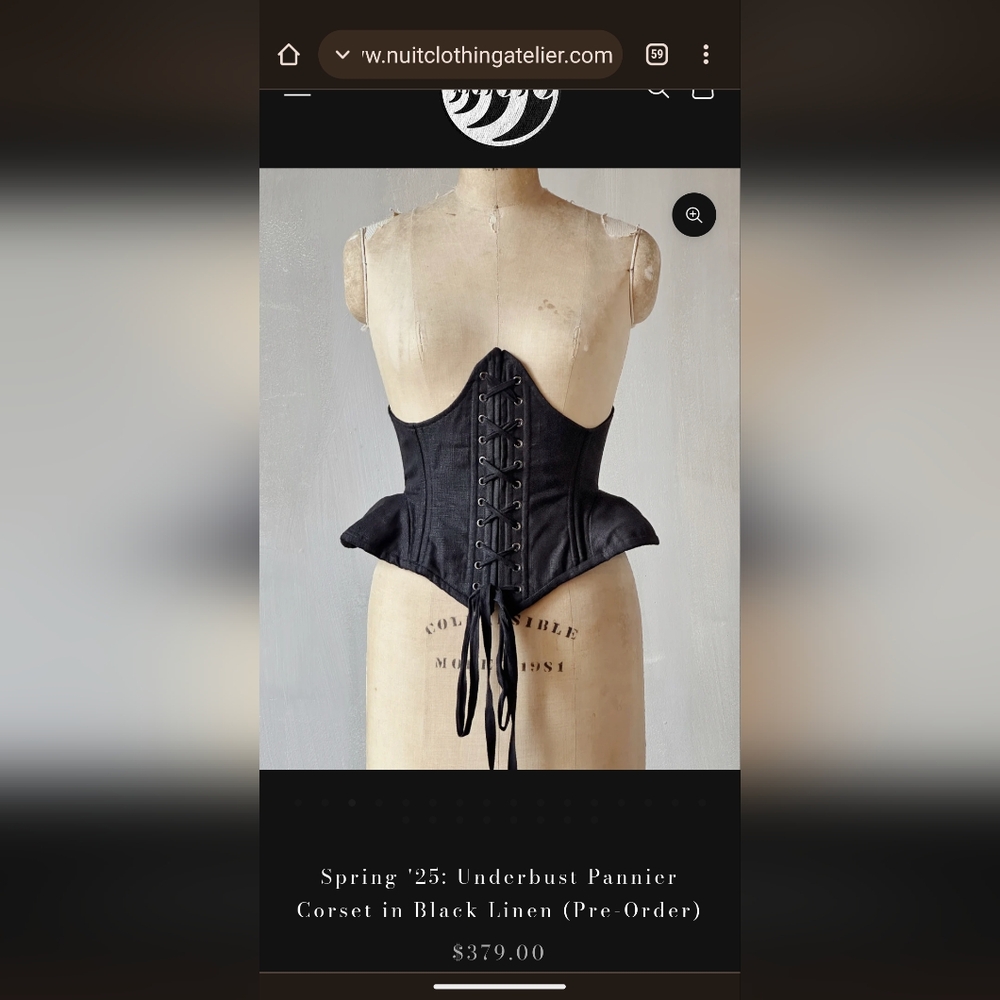 ***SOLD***Nuit Atelier Underbust Pannier Corset Belt in Black Linen Size II